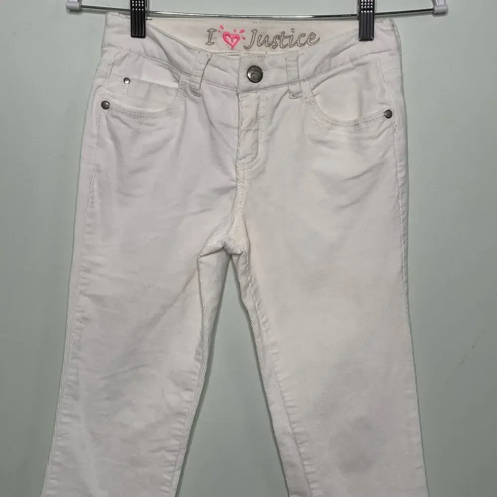 Girl's Justice Bootcut Corduroy  Jeans Low‎ Rise Cotton Blend Stretch White 12 R
